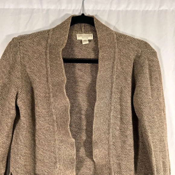 Appleseeds Cardigan Women Small Petite Brown Knit Open Front Long Sleeve Pockets - Picture 2 of 10